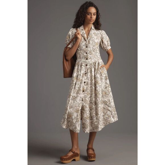 New Anthropologie Pilcro Short-Sleeve Denim Midi Shirt Dress Sz Us14 - Picture 1 of 9